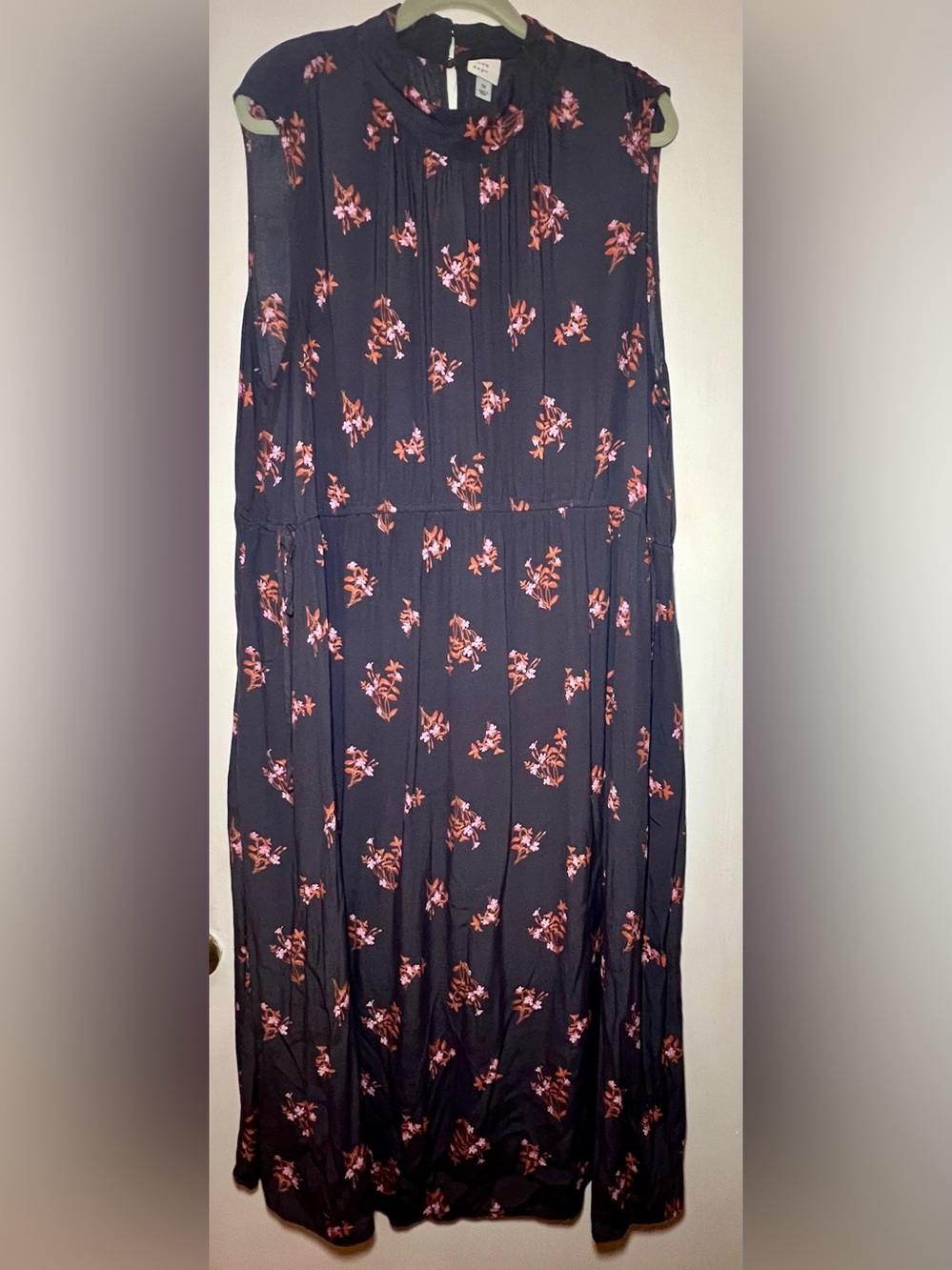 a New Day 3X Navy Floral Maxi Skirt Pink Print Boho Cottagecore